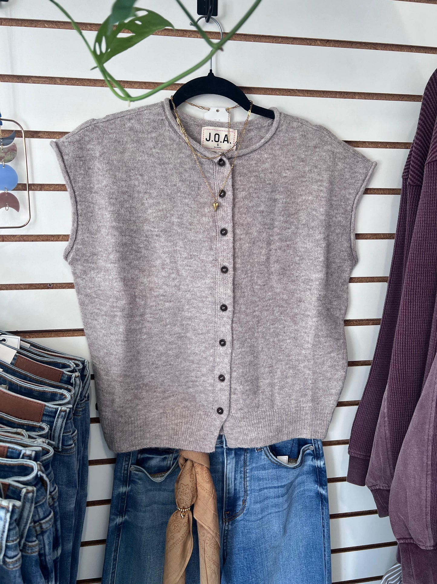 Raw Edge Cardigan-Taupe