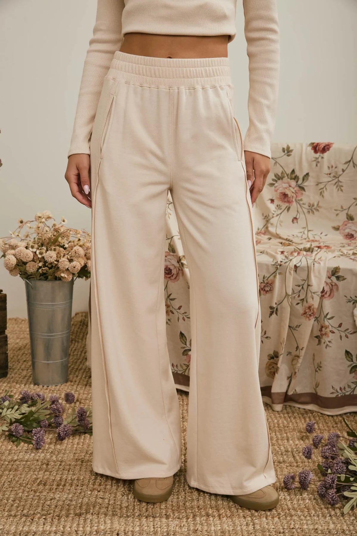 Easy Living Wide Leg Pants - Light Khaki