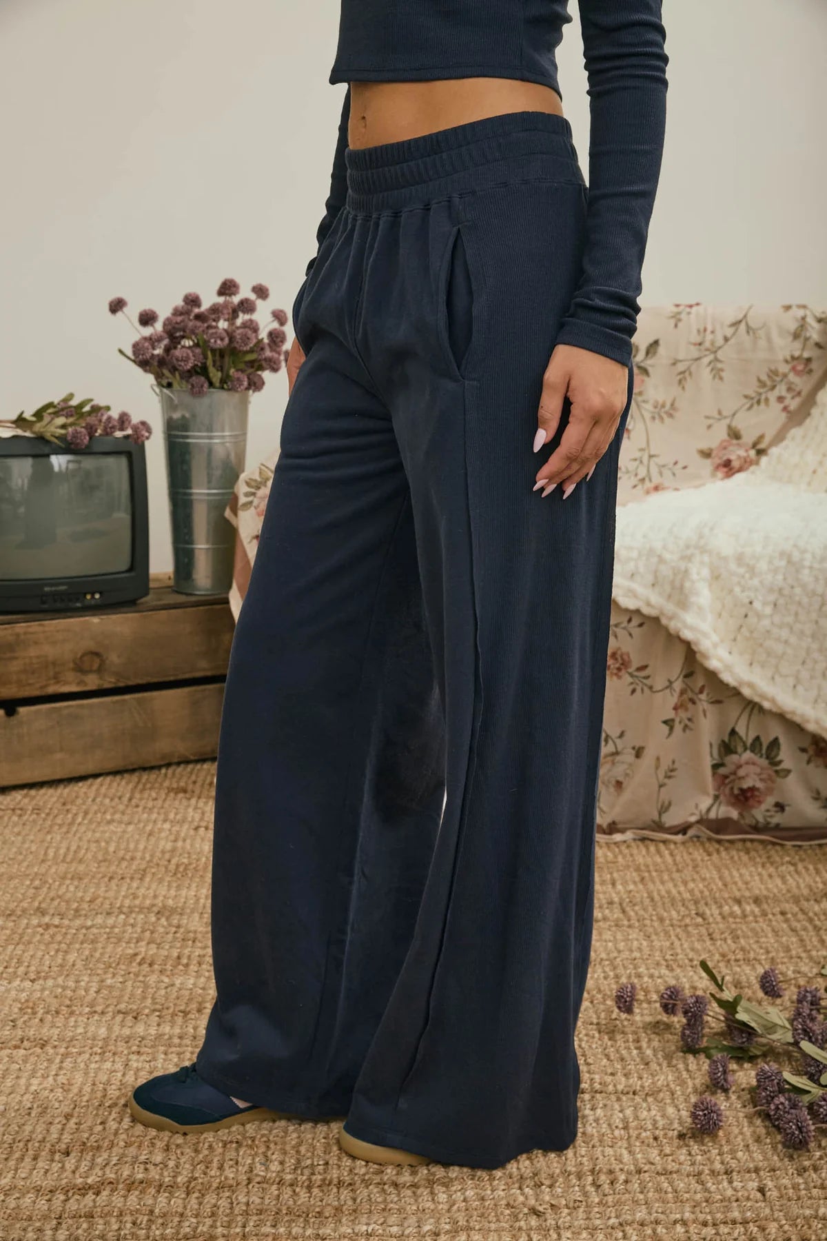 Easy Living Wide Leg Pants - Navy