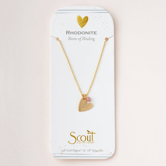 Stone Intention Charm Necklace - Rhodonite/Gold