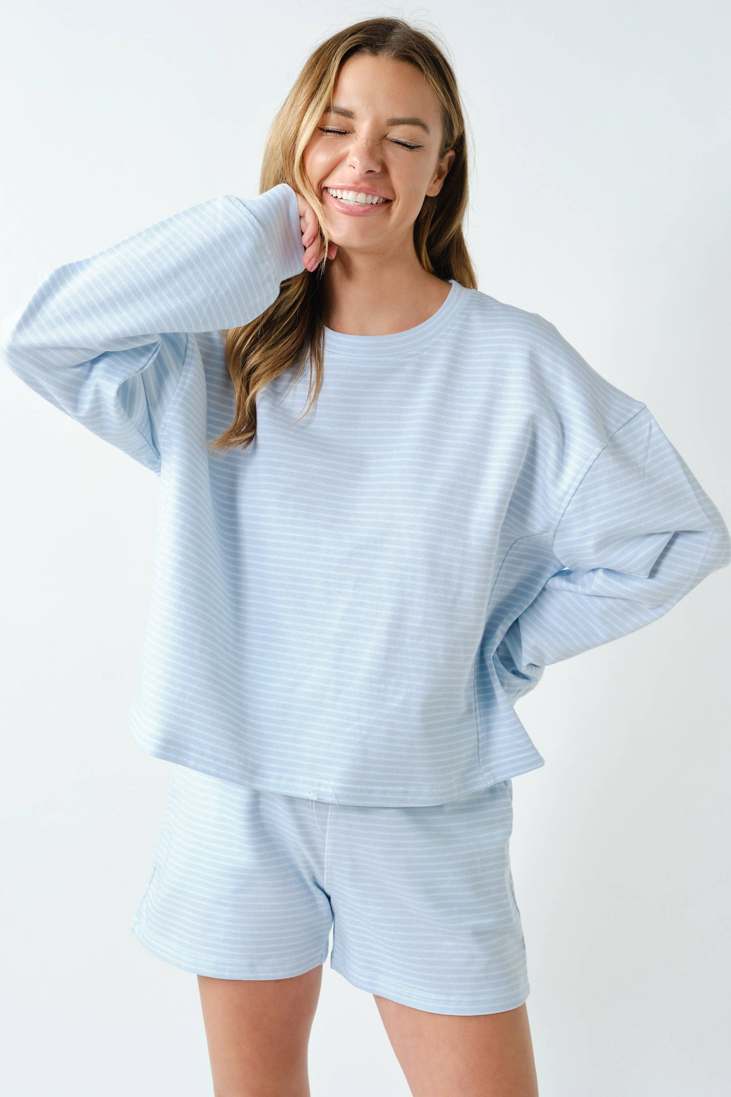 Boardwalk Stripe Crewneck-Blue Haze