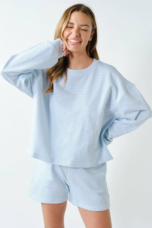 Boardwalk Stripe Crewneck-Blue Haze