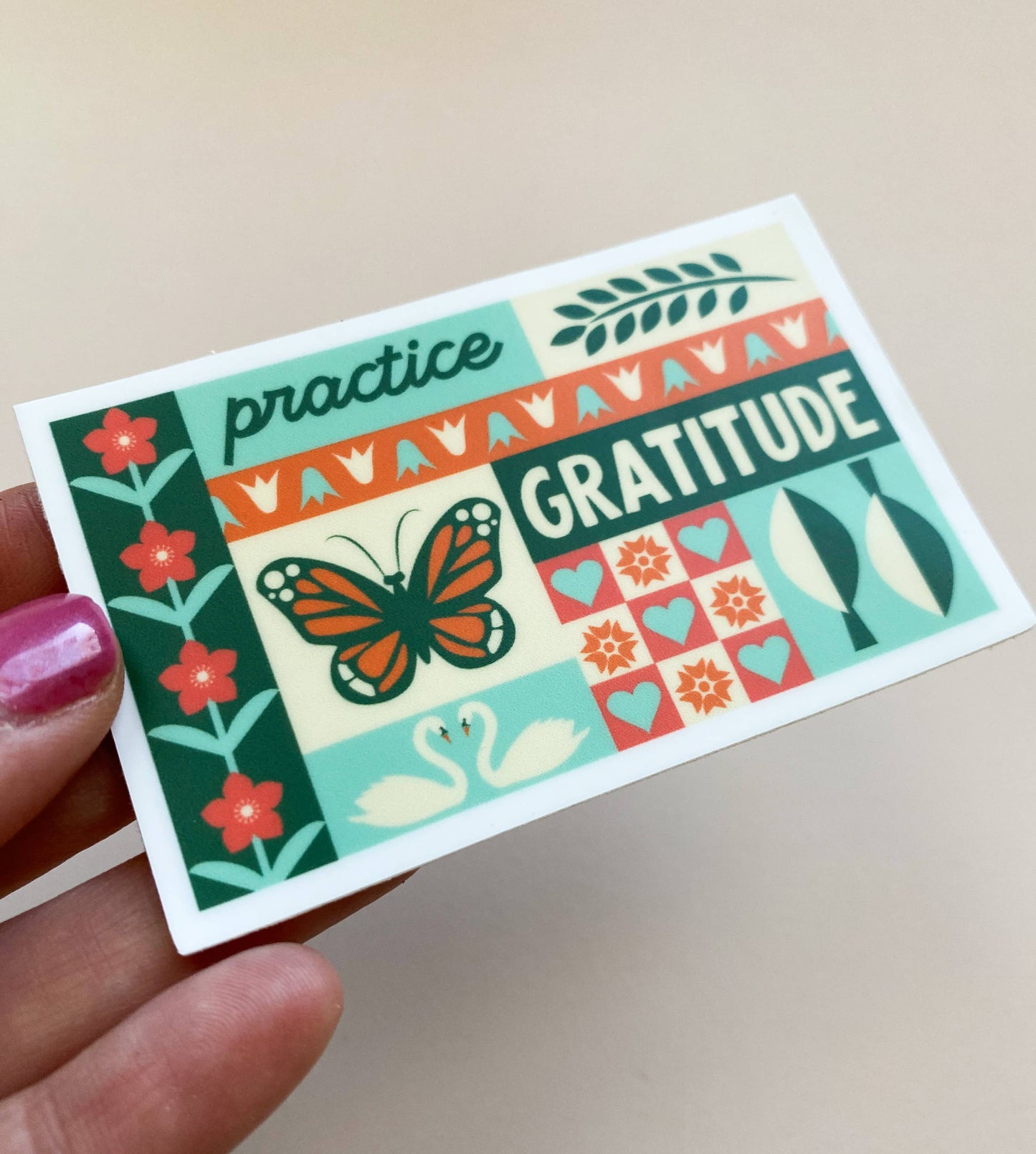 Practice Gratitude Quit Pattern Vinyl  Sticker