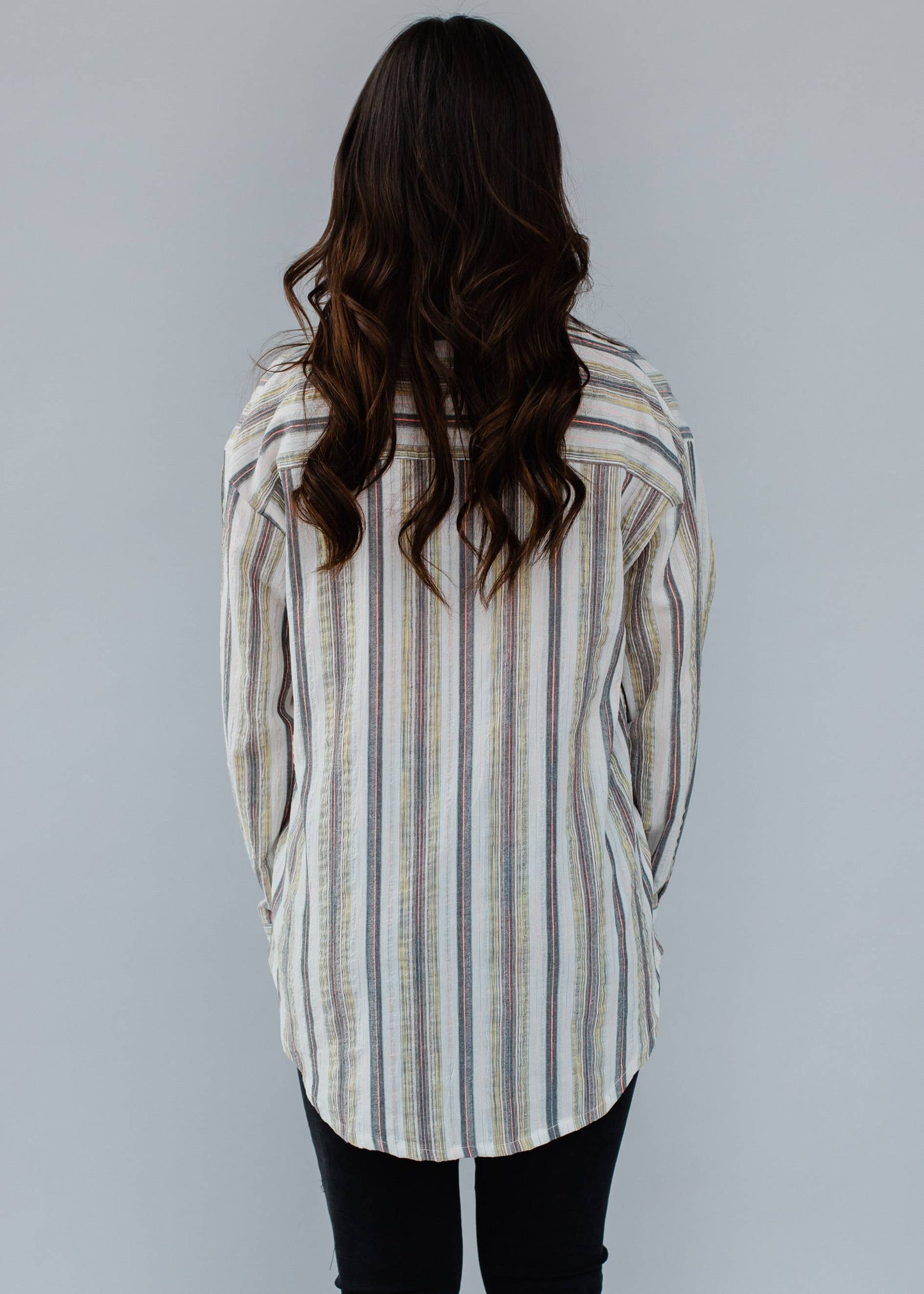 Gray & Yellow Striped Button Up