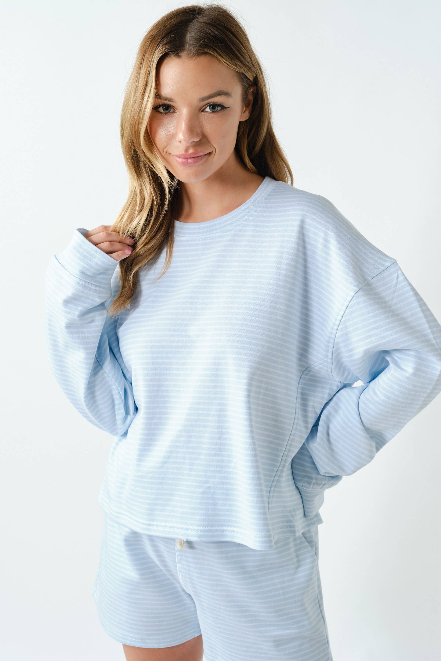 Boardwalk Stripe Crewneck-Blue Haze