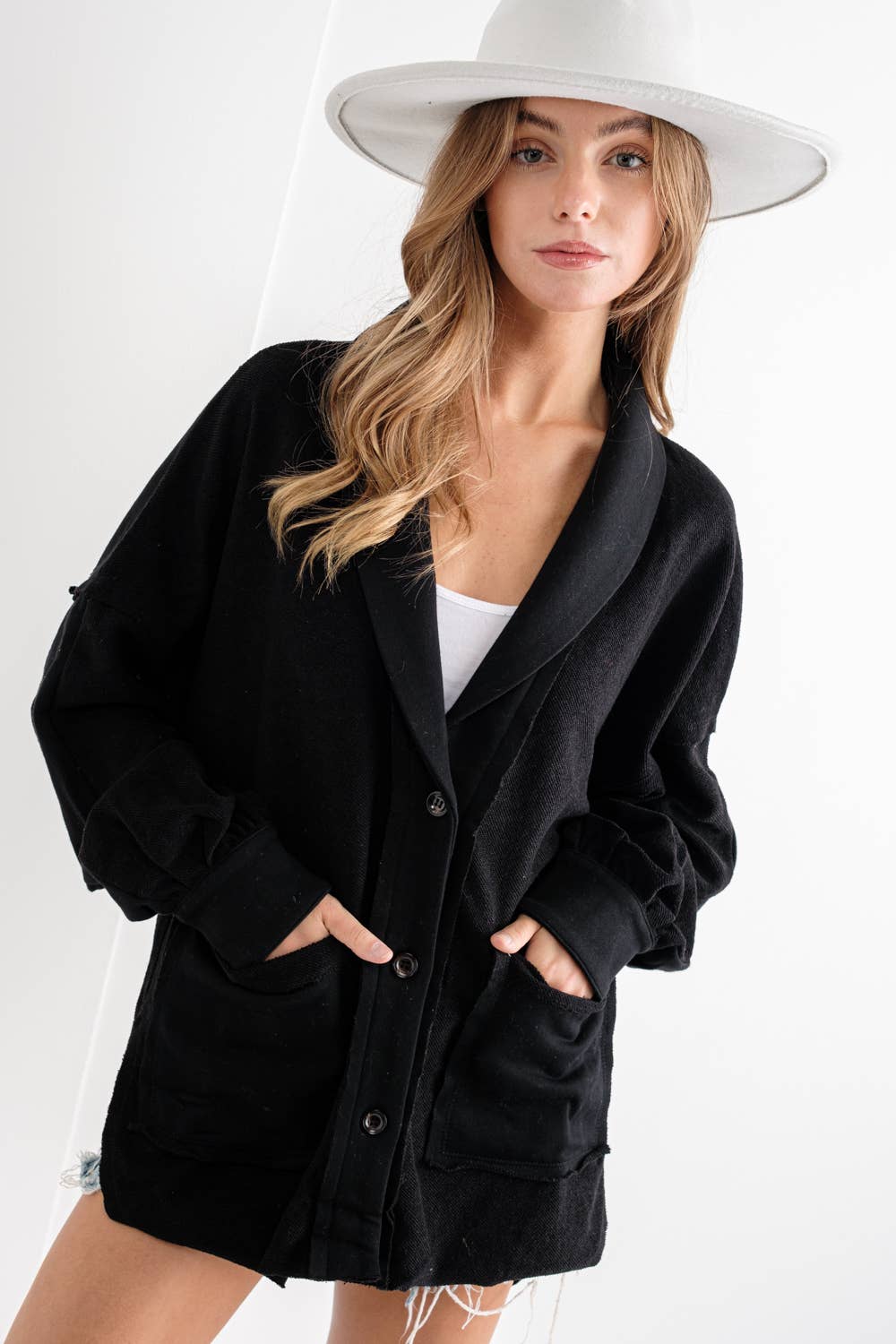 Raw Edge Side Slit Blazer