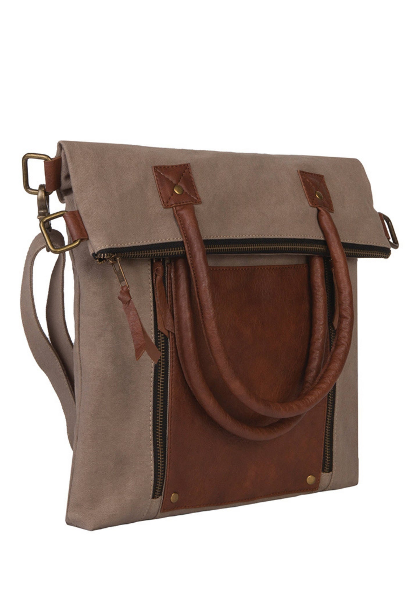 Fold Over Stone Up-Cycled Convertible Tote Bag