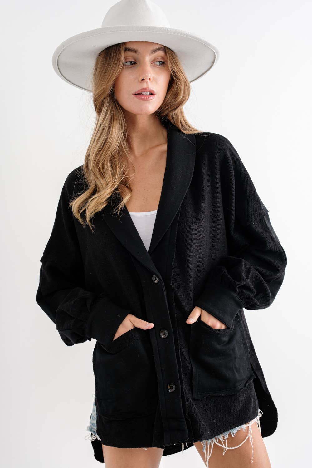 Raw Edge Side Slit Blazer