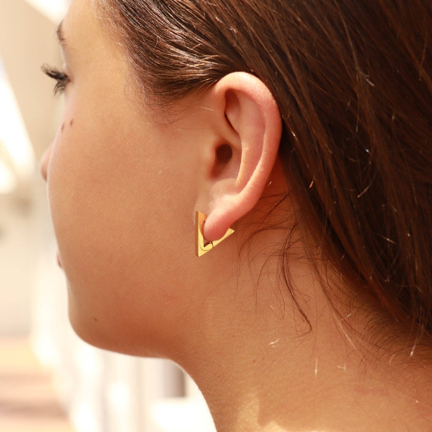18K Gold PVD Stainless Steel Triangle Huggie Earrings