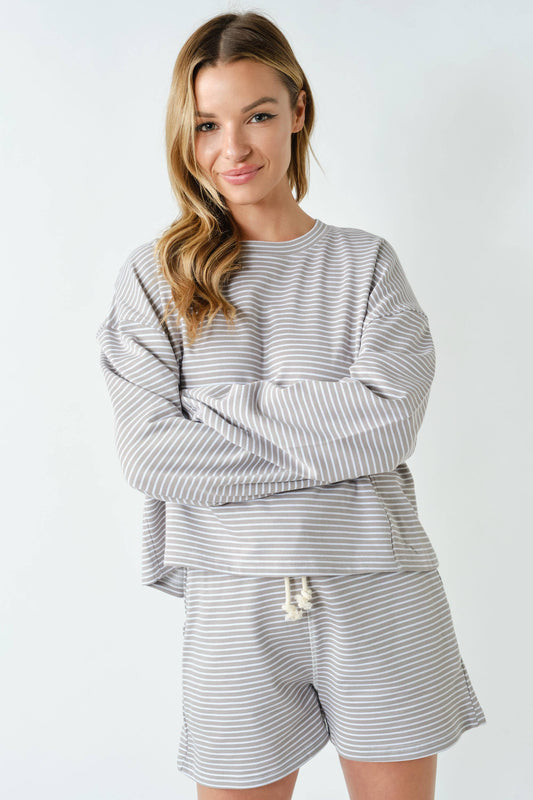 Boardwalk Stripe Crewneck - Silken Taupe