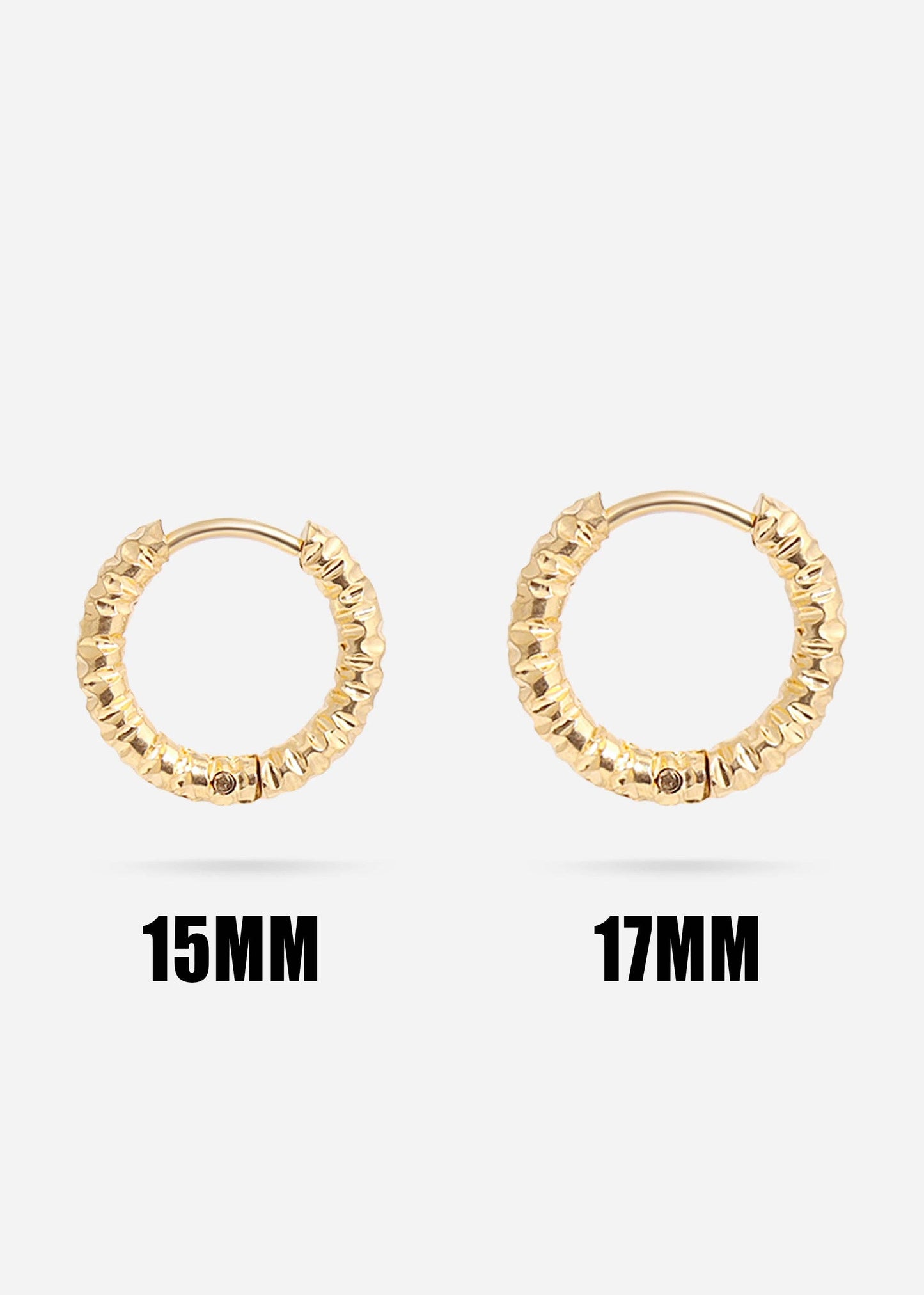 18K Gold PVD Stainless Steel Textured Huggie Hoop Earrings 17mm