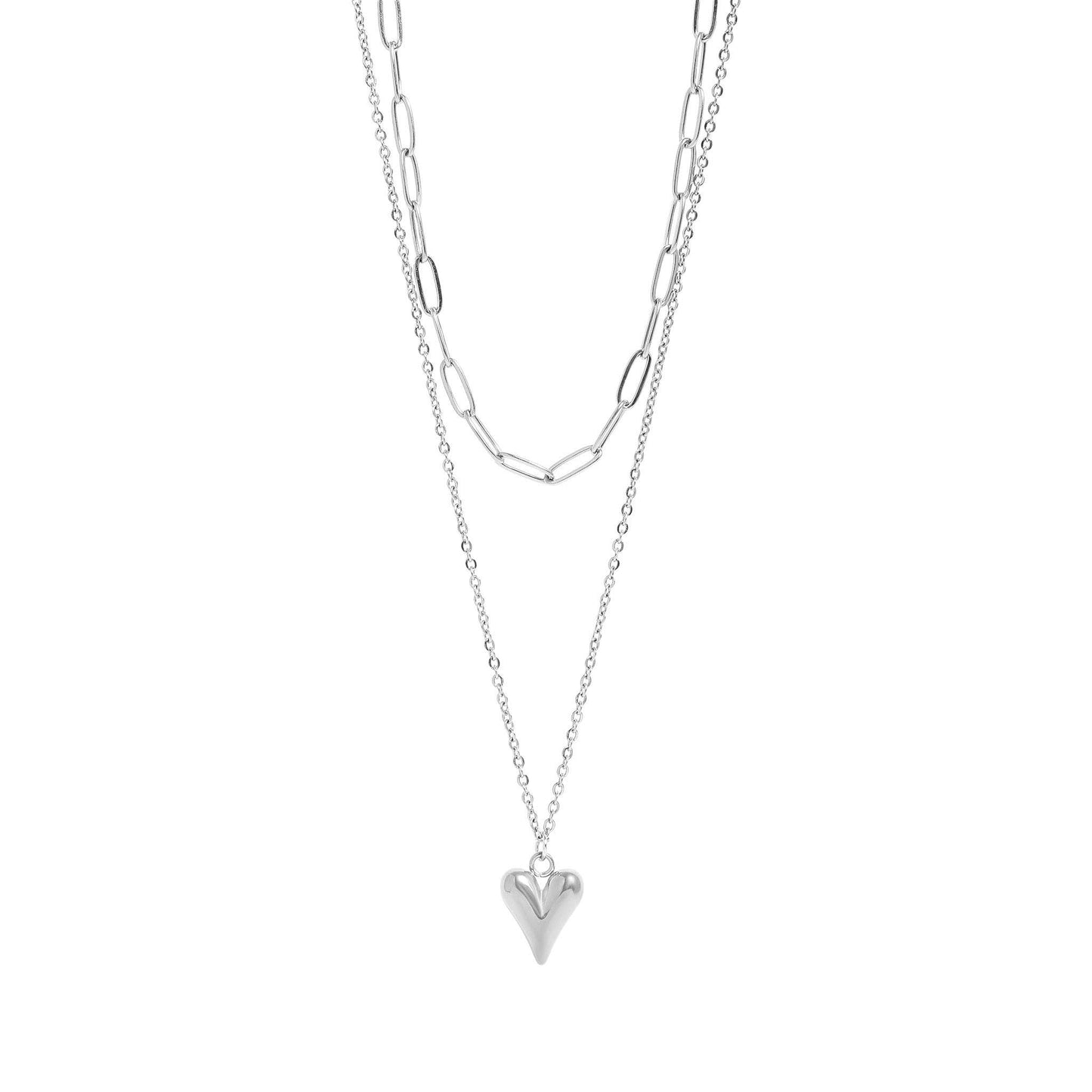 Layered Chain Heart Charm Necklace