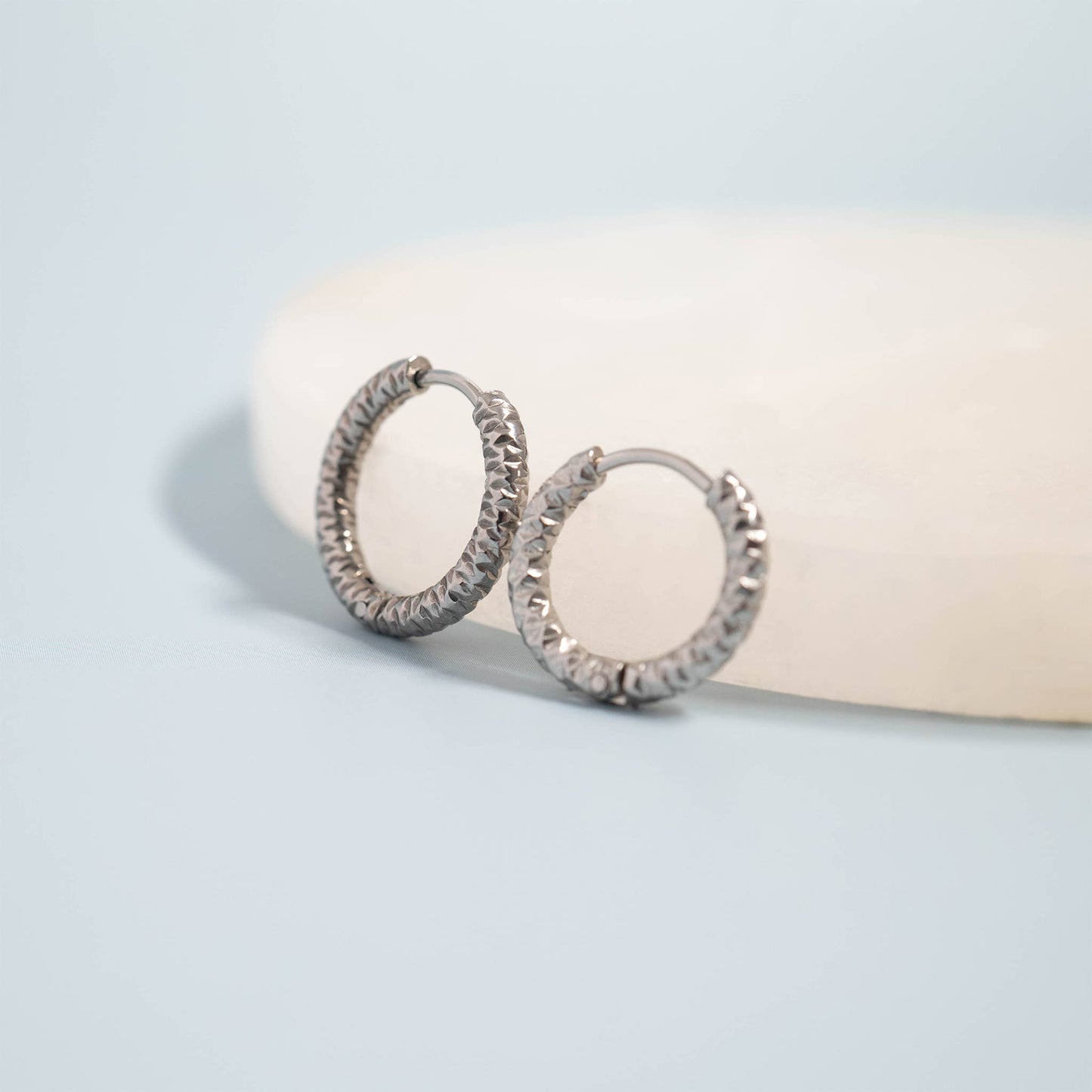 18K Gold PVD Stainless Steel Textured Huggie Hoop Earrings 17mm