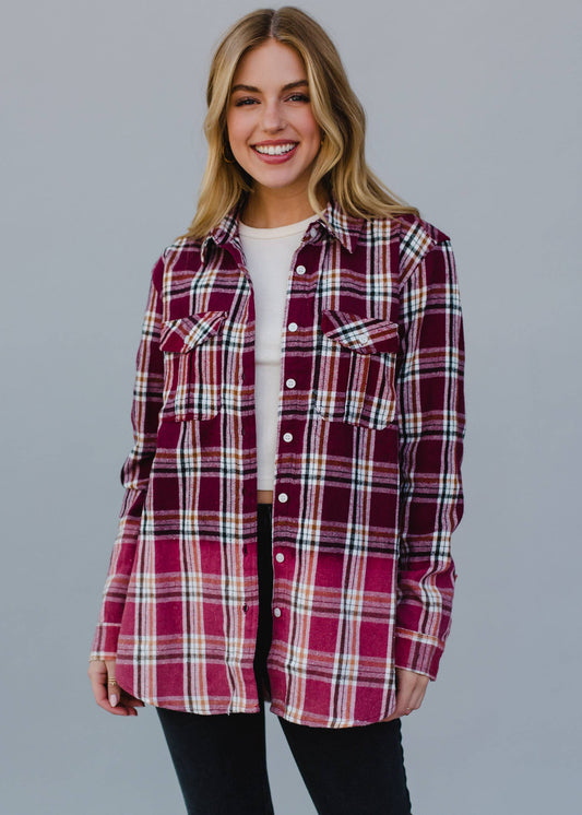 Burgundy, Orange, Black & White Plaid Flannel